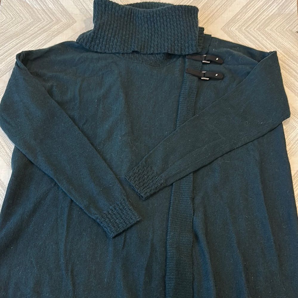 Ellen Tracy Women’s Cozy Teal Wool Sweater with Buckle Detail - Size S